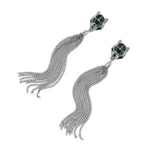 Black Panther Silver-Tone Chain Tassel 4" Drop Earrings - NWT